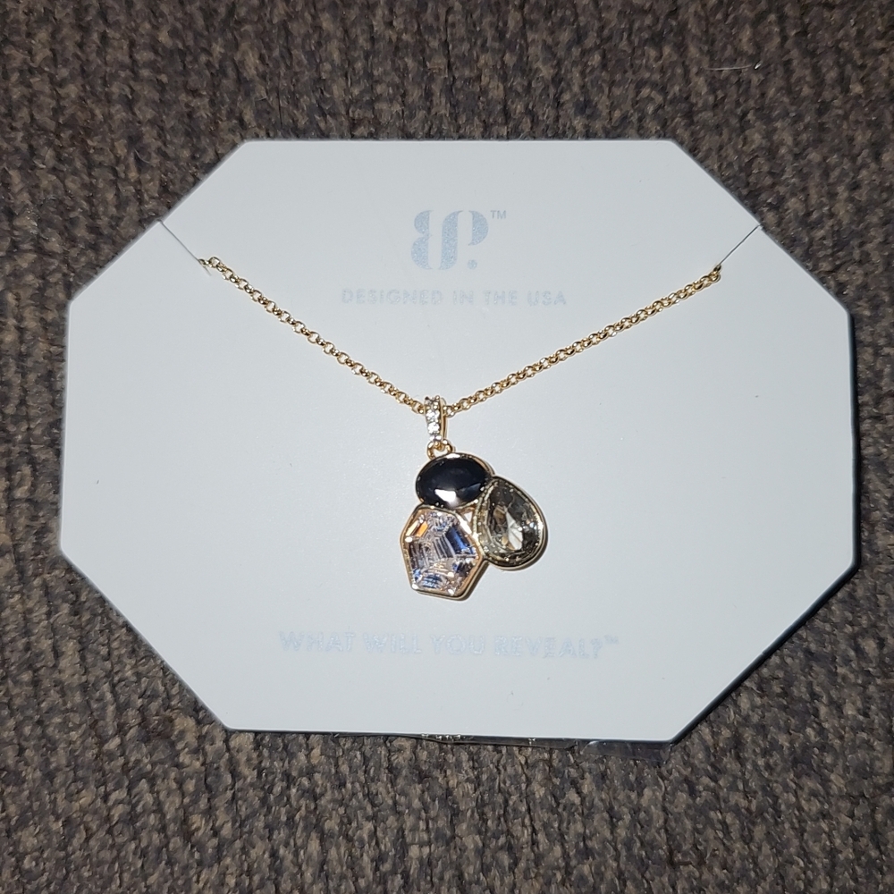 Gold Pendant Necklace with Blue and Silver Accents